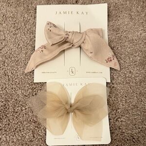 Jamie Kay Floral and Tulle Hair Bow Set - Cream and Tan